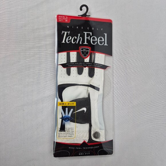 Nike Golf Tech Feel Dri-Fit Leather Glove Right Sz M White/Black VINTAGE NEW!!! - Picture 1 of 2
